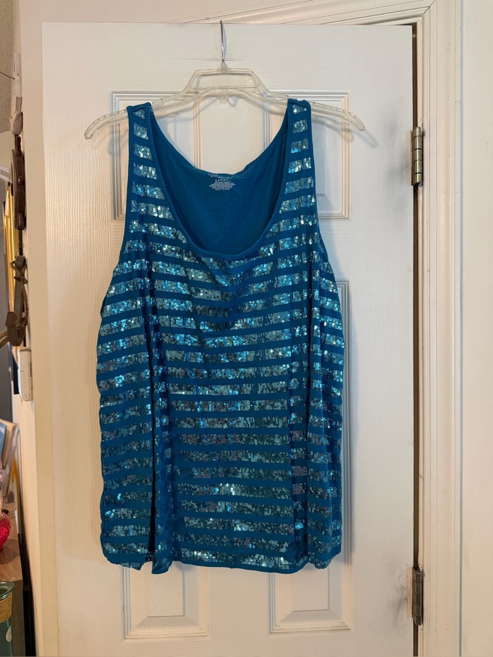 Lane Bryant Teal Sequin Stripe Tank